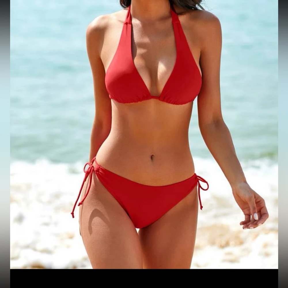 Red bikini with tie string to fit most